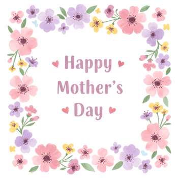 Floral Frame with Happy Mothers Day Text in Center Transparent Background isolated png