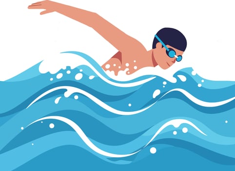 Swimmer in blue water creating splashes in a flat design illustration vector
