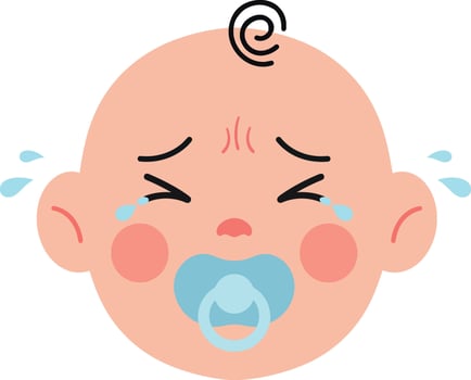 Crying baby with pacifier in flat art style expressing emotion and innocence vector