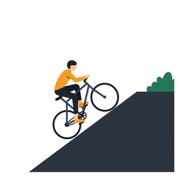 Bicycle rider ascending a steep hill in flat art style illustration vector