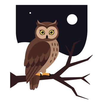 Owl perched on branch in flat design style art vector