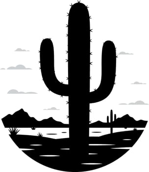 A tall cactus silhouette against a minimal desert landscape in monochrome art vector