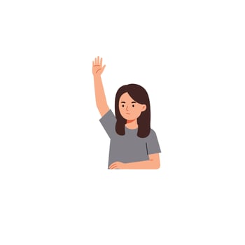Young woman raising hand in minimal style illustration vector