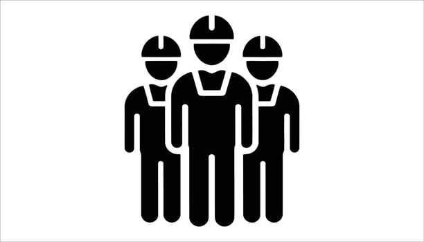 Industrial Worker Icon in Helmet and Overalls for Construction and Labor vector