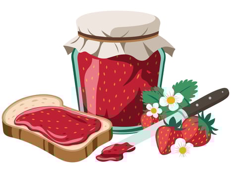 strawberry jam toast knife jar isolated illustration on white background vector