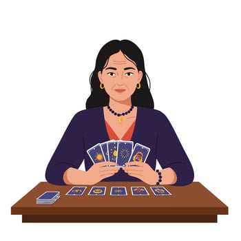 Tarot card reader with detailed illustrations and vibrant colors in art vector