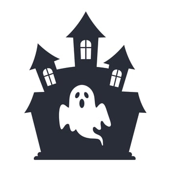 Ghost emerging from spooky haunted house in minimal art vector