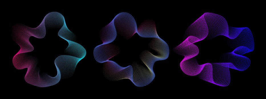 A set of multicolored neon sound waves. Sound dots lines, radial spectrum, sound equalizers. Colorful equalizer background. Colorful cover for music poster and banner. radial spectrum. vector