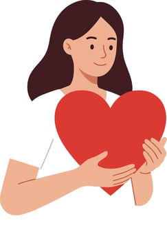 Woman holding a large red heart in flat style art vector