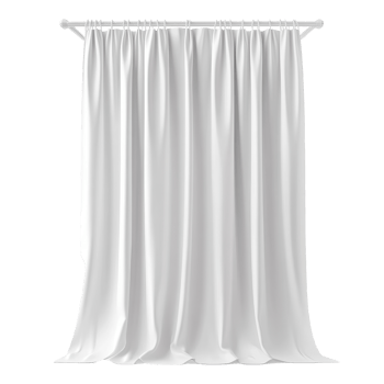 White shower curtain hanging on a rod creates a clean and minimalist bathroom style, Curtain shower isolated on Transparent background png