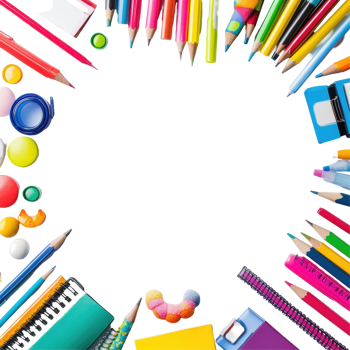 Colorful school supplies arranged on a Transparent background ready for creative projects and learning activities, Colorful school supplies with copy space on background png