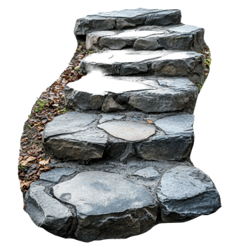 Stone path with steps invites exploration through a lush landscape leading to a white building, stone path with steps leading up to the top, Transparent background png