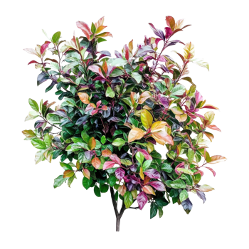 Dense colorful leafy bush thriving in a garden environment showcasing vibrant foliage, Isolated image colorful leafy bush growing densely on Transparent background png