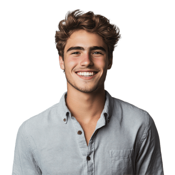 Handsome young man smiling in a casual shirt against a light background, Handsome young man smiling full length in shirt png