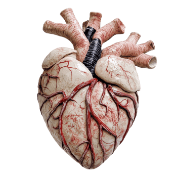 Model of a heart with veined arteries displayed on a Transparent background for educational purposes, model a heart with a veined artery, background png