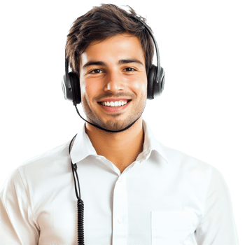 Customer service worker smiling and wearing headset in bright isolated background, Customer Service Worker Isolated png