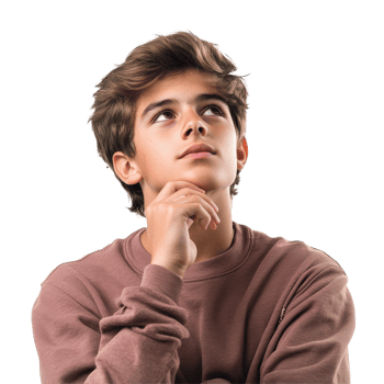 Teen boy lost in thought pondering over ideas against a plain Transparent background, Teen boy thinking isolated on white png