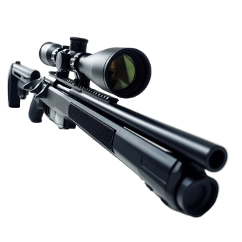 Scope Mounted rifle with detailed optics on a Transparent background highlighting precision and design elements, Scope mounted rifle with detailed optics, background png