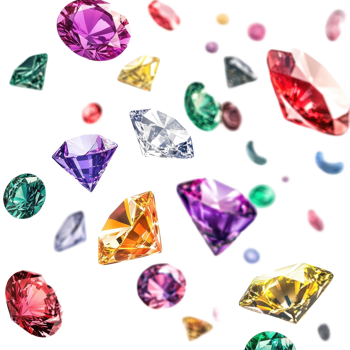 Colorful diamonds floating in the air create a stunning visual spectacle of elegance and beauty, various colorful of diamonds floating on the air isolated Transparent background png