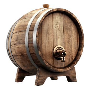 Oak wooden wine barrel with tap on a Transparent background showcasing craftsmanship and design, Oak wooden wine barrel with tap isolated on background png