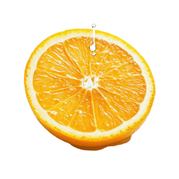 Fresh orange slice glistening with a drop of water on a bright Transparent background, Orange slice with drop of water isolated on background png