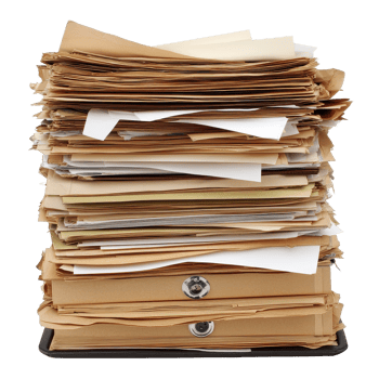 Stacked paperwork overflowing from a file folder on a workspace, Files documents paper work folder file folder paperwork isolated png