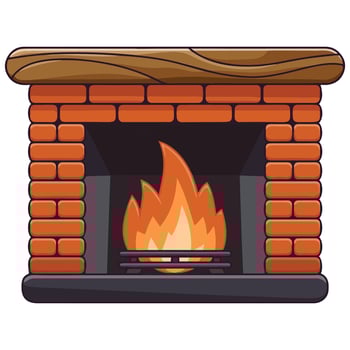 Cozy indoor fireplace with crackling fire isolated illustration on white background vector