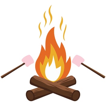 fluffy marshmallow near warm campfire isolated illustration on white background vector