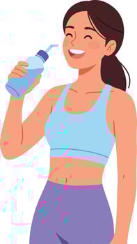 Cheerful woman drinking water in activewear style flat illustration vector