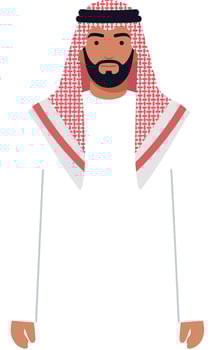 Man in traditional attire with headdress standing confidently in a flat illustration vector