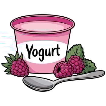 Pink raspberry yogurt cup with spoon isolated illustration on white background vector