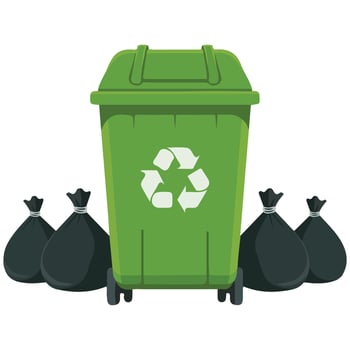 Green recycling bin with trash bags isolated illustration on white background vector