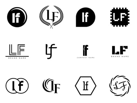 LF logo company template Letter l and f logotype. Set different classic serif lettering and modern bold text with design elements. Initial font typography. vector