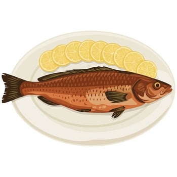 Crispy fish fillet with citrus isolated illustration on white background vector