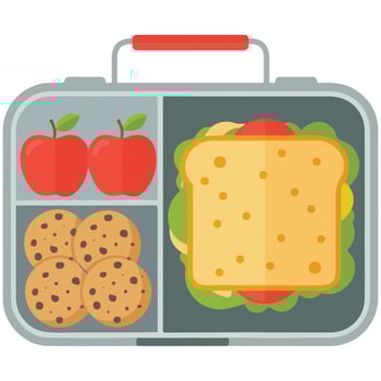 School lunchbox with sandwich and fruit isolated illustration on white background vector