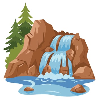Waterfall landscape with trees isolated illustration on white background vector