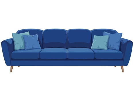 Luxury blue sofa with pillows isolated illustration on white background vector