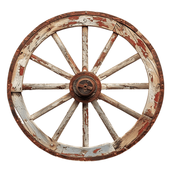 Rusty Wooden Wheel with Weathered Frame png