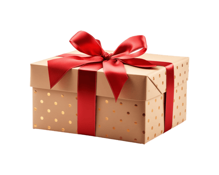 A gift box with red ribbon and polka dots png