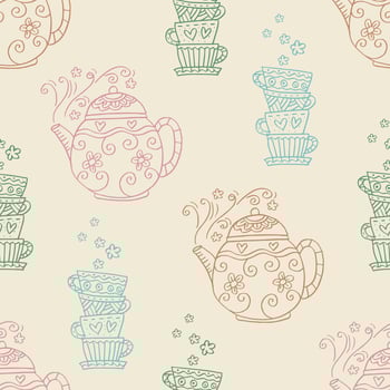 Seamless pattern with teapots and cups. vector