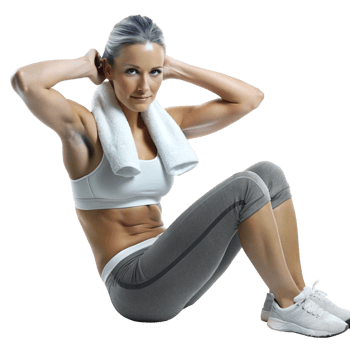 Fitness action woman doing sit-ups in home gym strength training motivational environment close-up view png