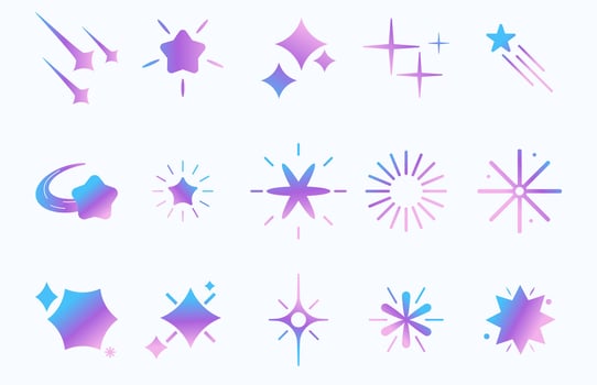 Collection of stylized sparkle and star graphic elements. vector