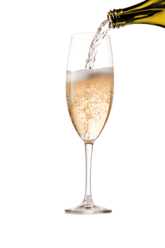 A wine glass with a bottle of champagne being poured into it png