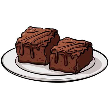 Chocolate brownies on plate isolated illustration on white background vector