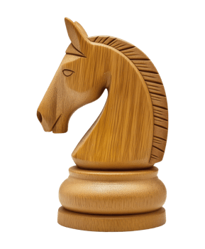 Brown wooden chess knight figure, isolated on a transparent background png