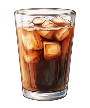 Illustration of a glass with beverage with ice, isolated on transparent background png