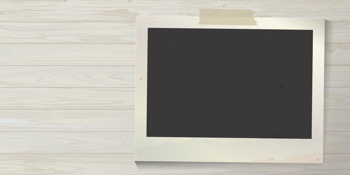 Blank old photograph paper sticked on whitewashed wooden background graphic illustration have blank space. vector