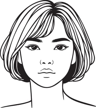 Asian Woman's Face Line Art. vector