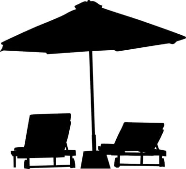 Silhouette of shaded serenity under the umbrella on the sea beach. vector