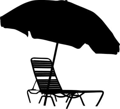 Silhouette of Sunset Lounging under the umbrella on the sea beach. vector